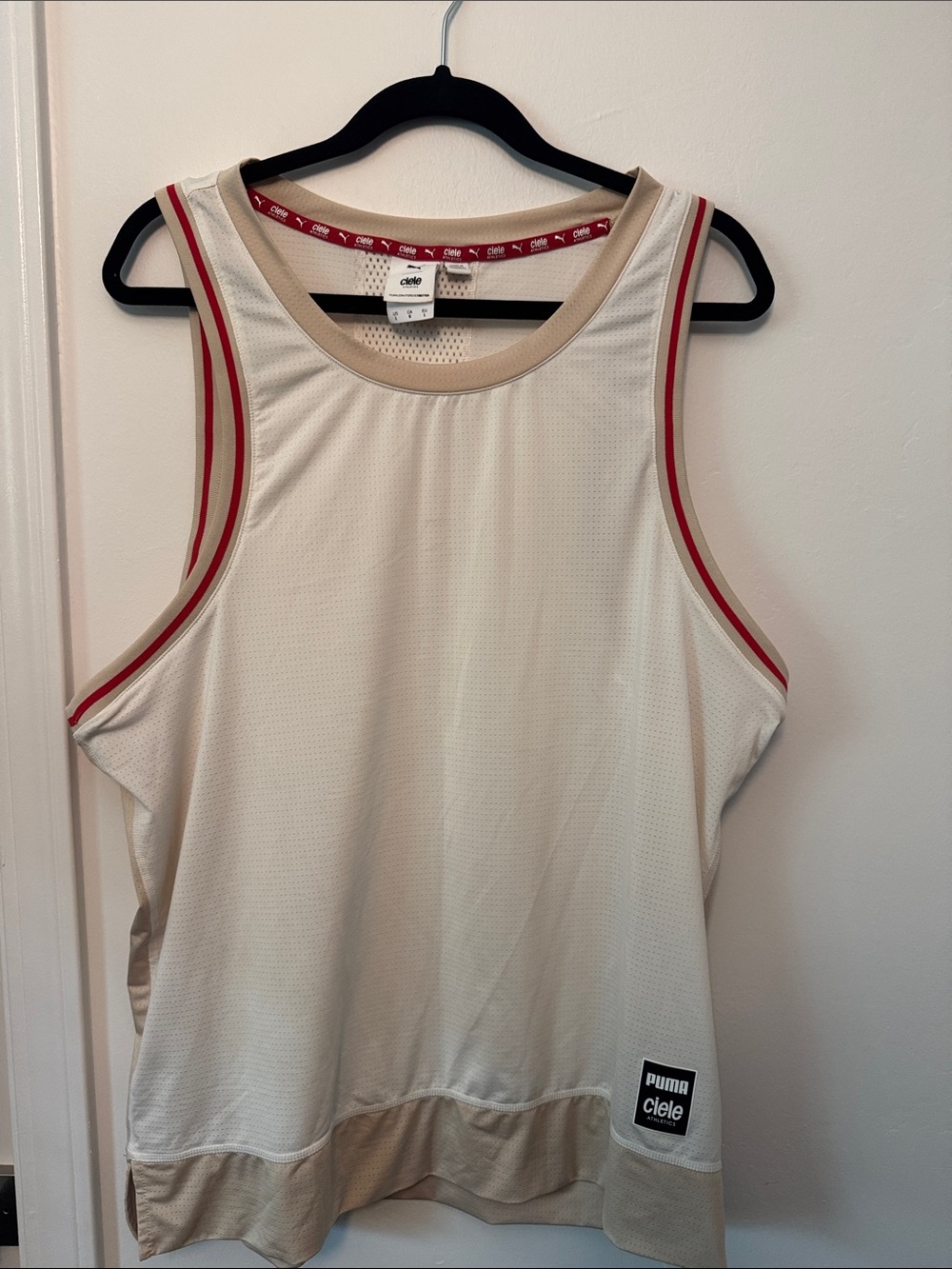Ciele x Puma Cream Athletic Tank with Red Trim